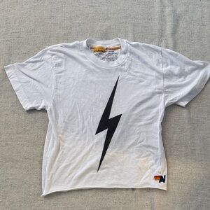 Aviator Nation White Crop Top with Black Lightning Bolt